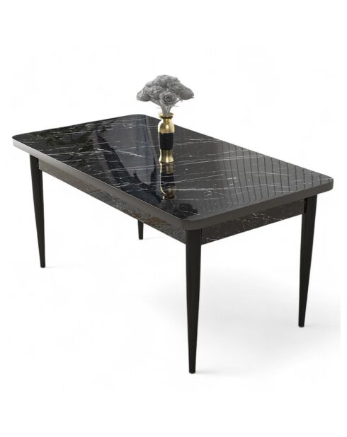 Table à manger Nil marbre noir/noir - 110x76x71 cm