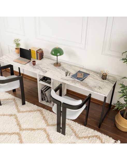 Bureau Twin marbre freesia/noir - 240x74x60 cm