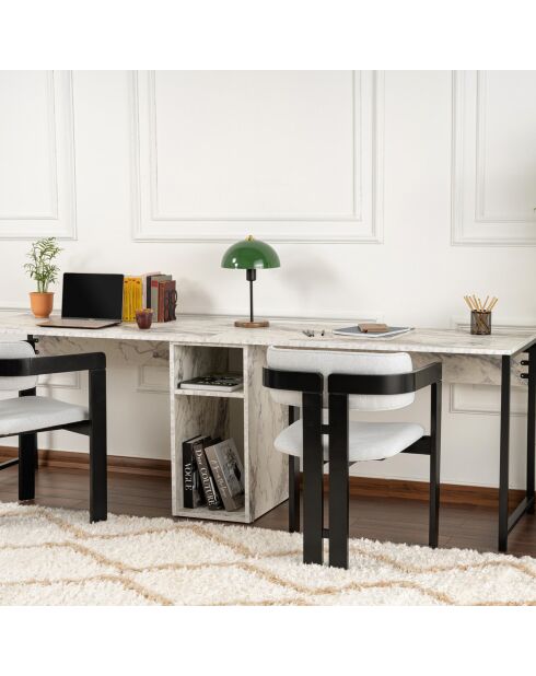 Bureau Twin marbre freesia/noir - 240x74x60 cm