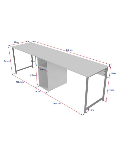 Bureau Twin marbre freesia/noir - 240x74x60 cm