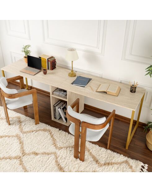 Bureau Twin travertin/doré - 240x74x60 cm