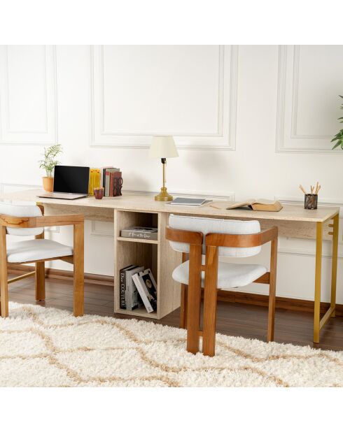 Bureau Twin travertin/doré - 240x74x60 cm