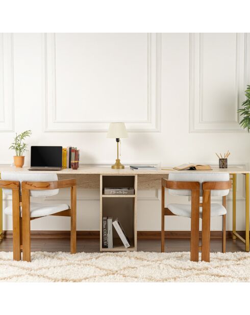 Bureau Twin travertin/doré - 240x74x60 cm