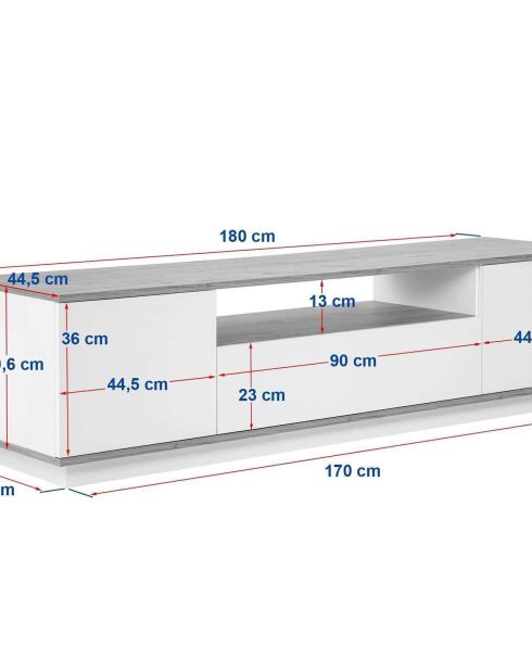 Mueble TV Veramont de visón/travertino - 180 x 44,6 x 44,5 cm