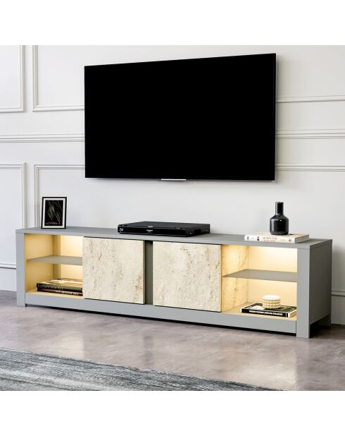Meuble TV Aydos gris/travertin - 180x45x35 cm