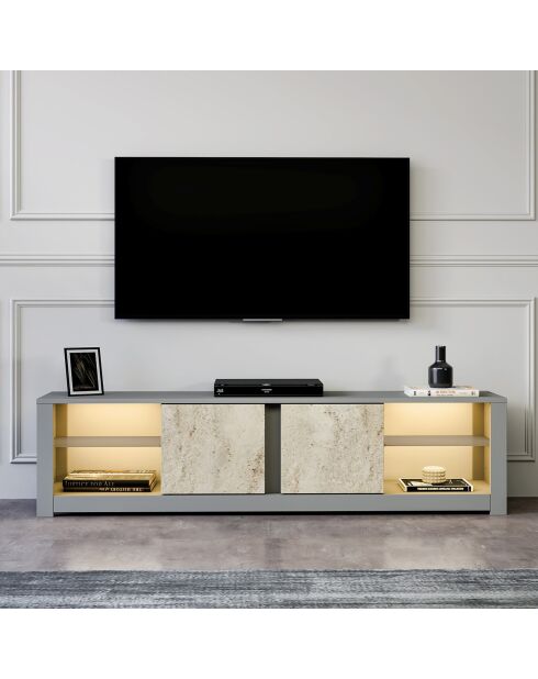 Meuble TV Aydos gris/travertin - 180x45x35 cm