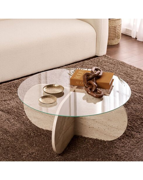 Table basse Aeris travertin/transparent - 75x35x75 cm