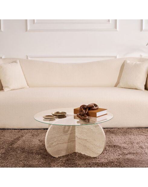 Table basse Aeris travertin/transparent - 75x35x75 cm