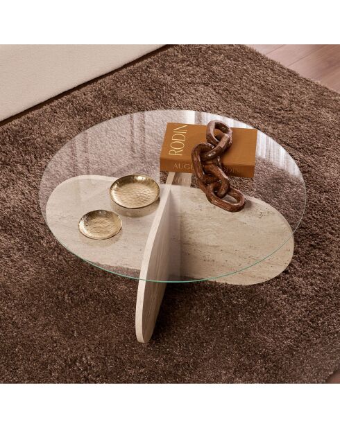 Table basse Aeris travertin/transparent - 75x35x75 cm