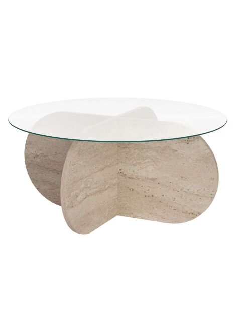 Table basse Aeris travertin/transparent - 75x35x75 cm