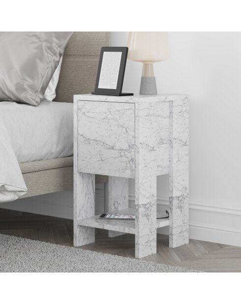 Table de chevet Ema marbre de carrare - 30x55x30 cm