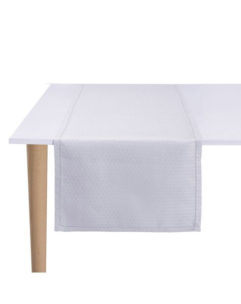 Chemin de table 100% Lin Portofino Géo blanc - 50x150 cm