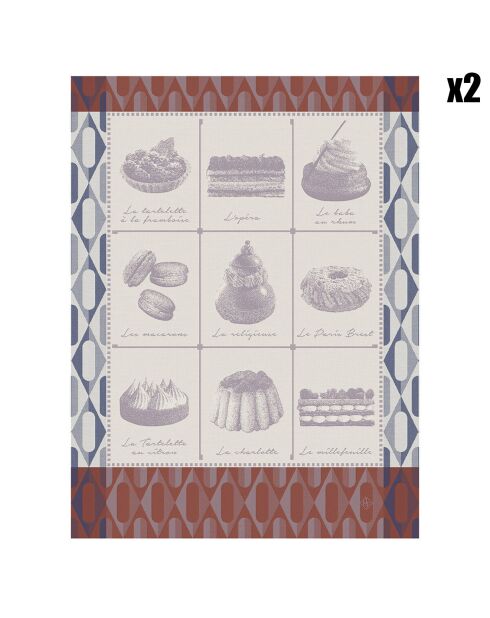 2 Torchons Pâtisseries Françaises guimauve - 80x60 cm
