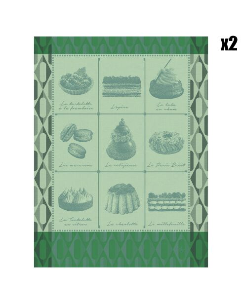 2 Torchons Pâtisseries Françaises pistache - 80x60 cm