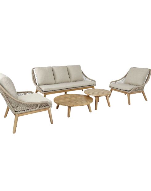 Muebles de jardín Danao de acacia de 5 plazas en color beige/madera