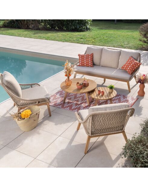 Muebles de jardín Danao de acacia de 5 plazas en color beige/madera