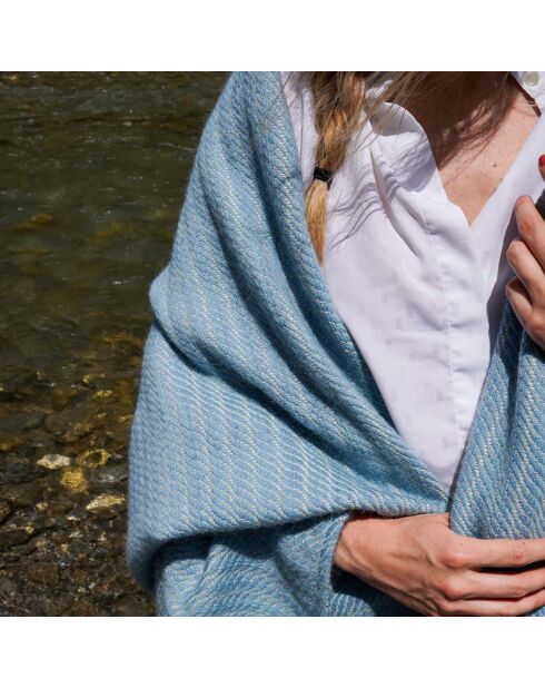 Plaid Tissé 100% Laine Evian eau de bleu