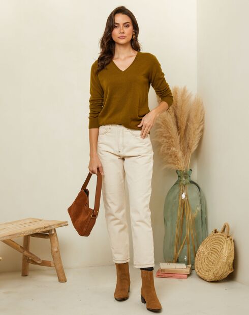 Lili olive trui van 100% kasjmier
