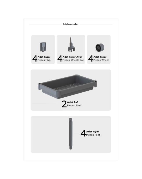 Etagère à roulette TKRLKKT grise - 23x36x40 cm