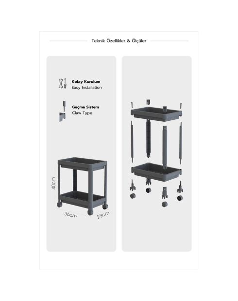 Etagère à roulette TKRLKKT noire - 23x36x40 cm