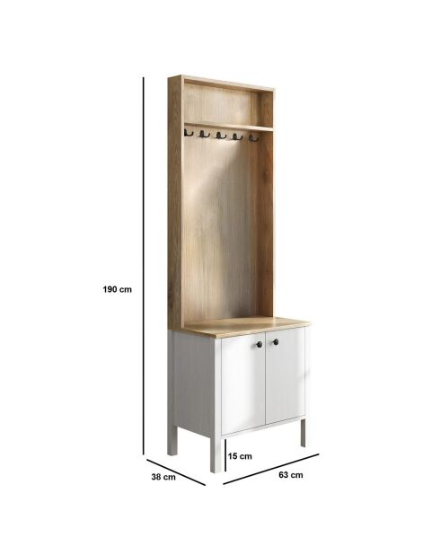 Meuble d'entrée FRN bois blanc - 63x190x38 cm