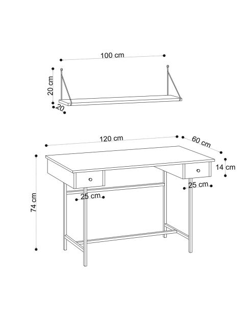 Bureau Dixie saphir/noir - 120x74x60 cm