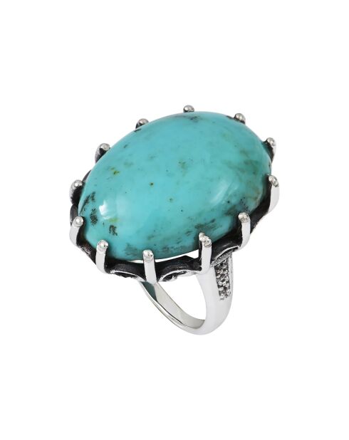 Bague en Argent & Turquoise du Tibet bleu