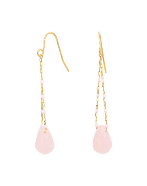 Oorbellen van goud, staal en roze kwarts