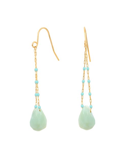 Boucles d'oreilles en Acier doré & Aigue marine bleu