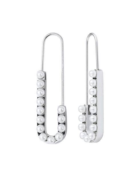Boucles d'oreilles en Acier & Perle synthétique argenté/blanc