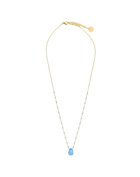 Collier en Acier doré & Aigue marine bleu