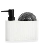 Distributeur de Savon Poly Bl/Nr avec Eponge blanc/noir - 16.5x5.5x15 cm