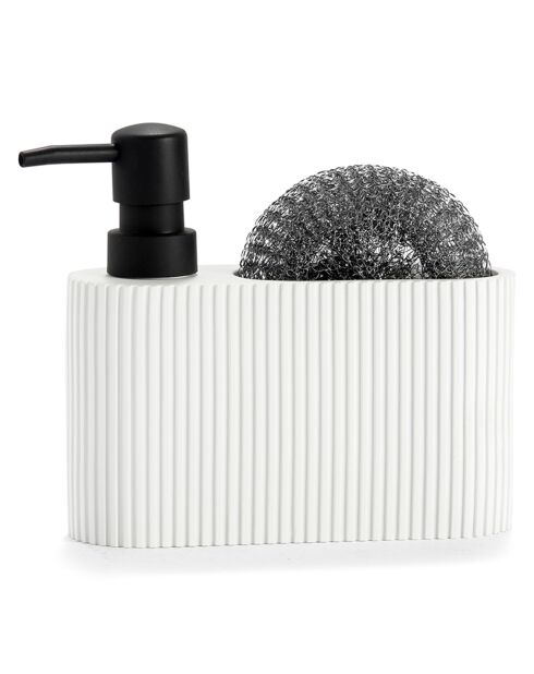 Distributeur de Savon Poly Bl/Nr avec Eponge blanc/noir - 16.5x5.5x15 cm