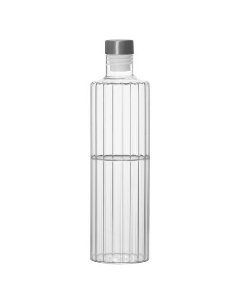 Bouteille Rayures Verre/Inox transparente - Ø 8x30 cm