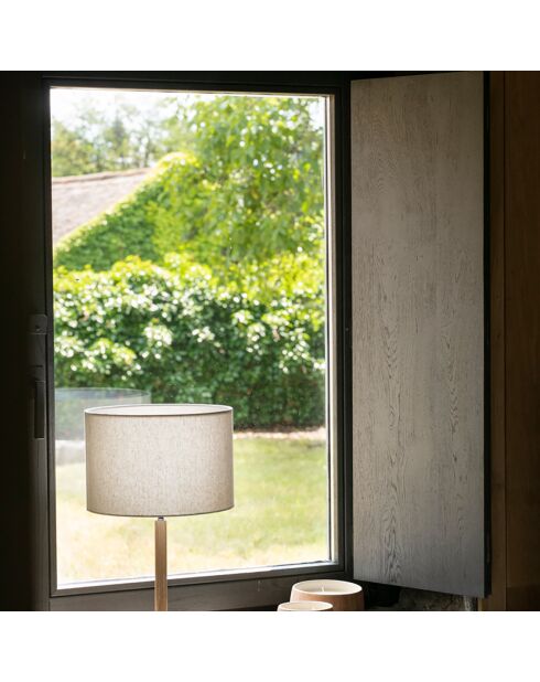 Lampe de Table Bois Lin beige - Ø30x53 cm