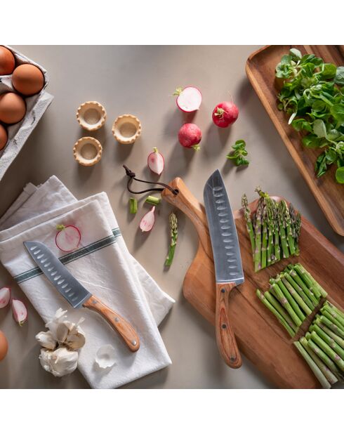 2 Couteaux Santoku argenté/marron
