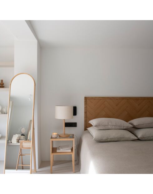 Lampe de Table Bois Lin beige - Ø30x53 cm