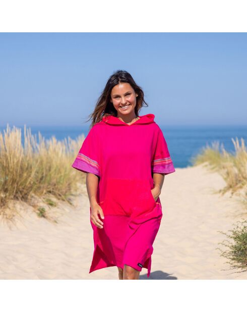 Poncho plage adulte Grenadines fushia - 105x68 cm