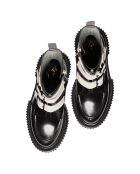 Bottines Hautes à Boucle en Cuir de Veau noir/bordeaux/ivoire
