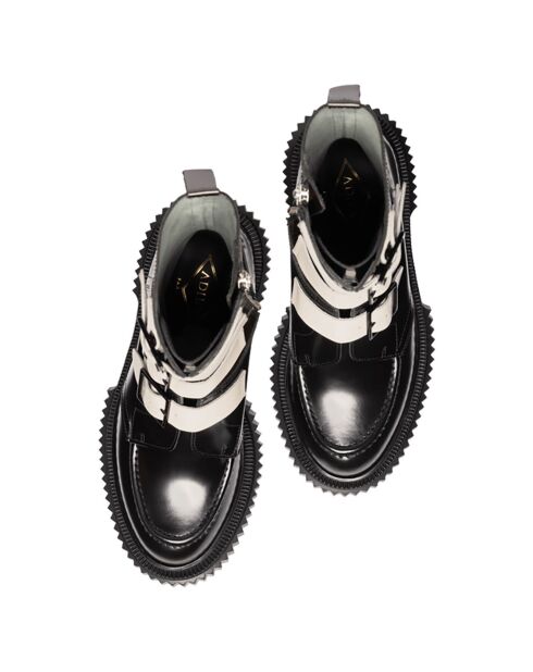 Bottines Hautes à Boucle en Cuir de Veau noir/bordeaux/ivoire