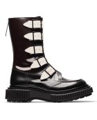 Bottines Hautes à Boucle en Cuir de Veau noir/bordeaux/ivoire