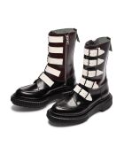 Bottines Hautes à Boucle en Cuir de Veau noir/bordeaux/ivoire