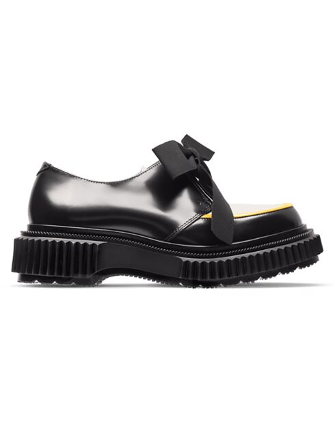 Derbies à Noeud en Cuir de Veau noir/ivoire/jaune