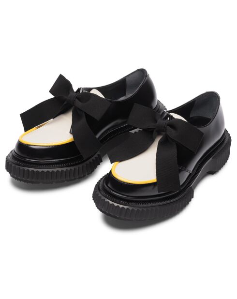 Derbies à Noeud en Cuir de Veau noir/ivoire/jaune
