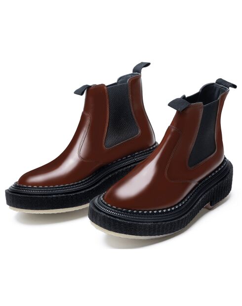 Bottines Chelsea en Cuir de Veau marron/doré