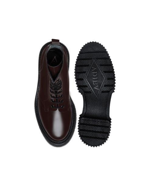 Bottines à Lacets en Cuir de Veau bordeaux