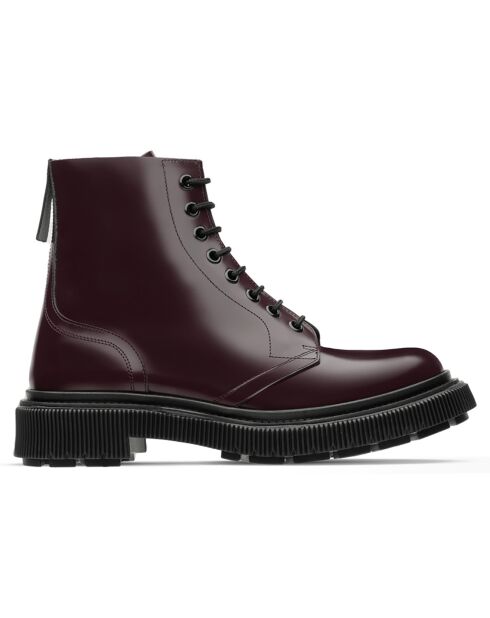 Bottines à Lacets en Cuir de Veau bordeaux