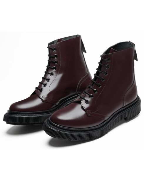 Bottines à Lacets en Cuir de Veau bordeaux