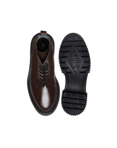 Bottines à Lacets en Cuir de Veau marron foncé