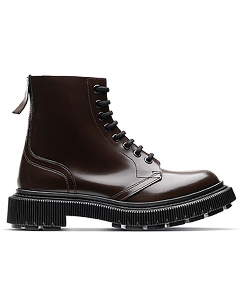 Bottines à Lacets en Cuir de Veau marron foncé